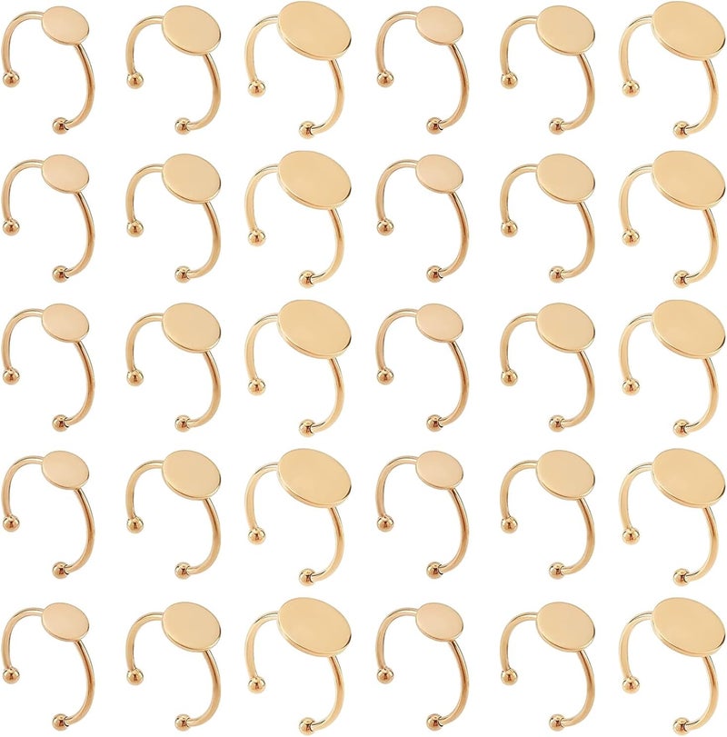 MaehSab 30 Pcs Blank Rings - Stainless Steel Adjustable Pad Ring Base, Flat Blank Ring Base Tray for Jewelry Making DIY Crafts (Gold) - Image 1